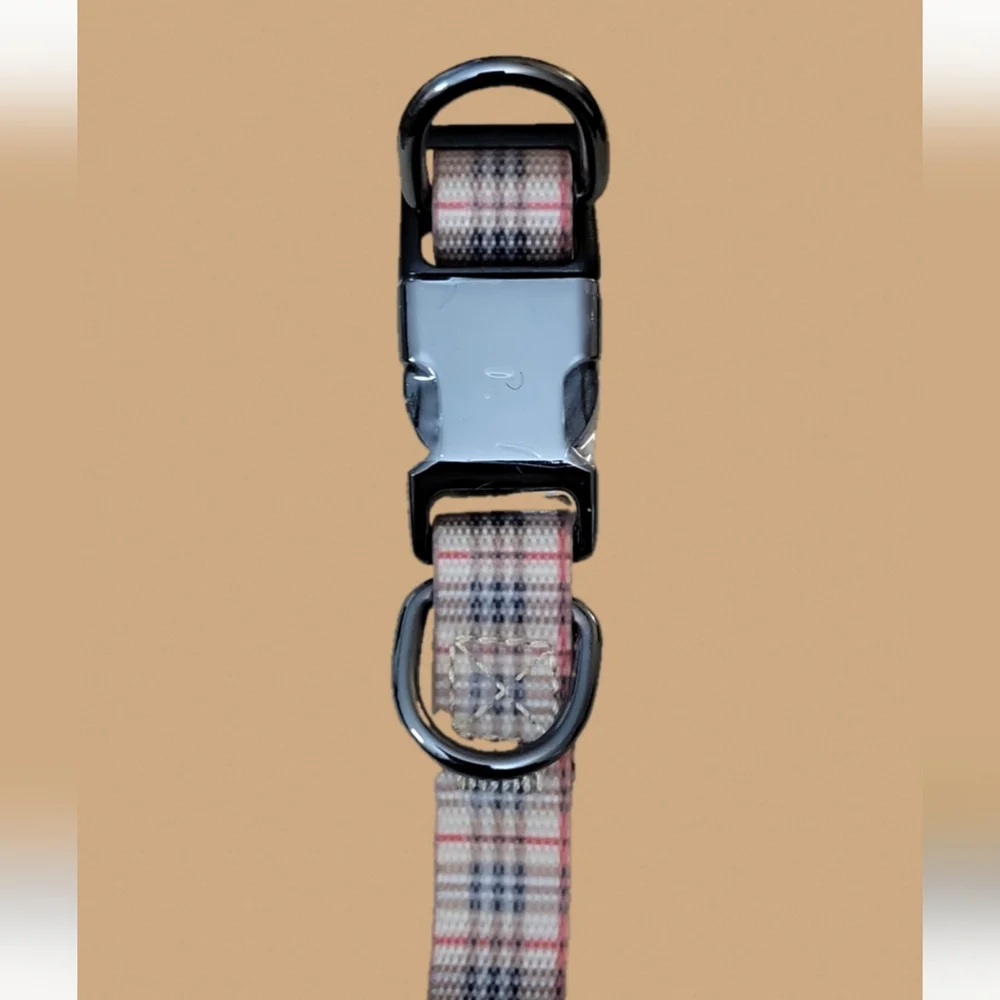 Plaid Dog Collar with Metal Buckle